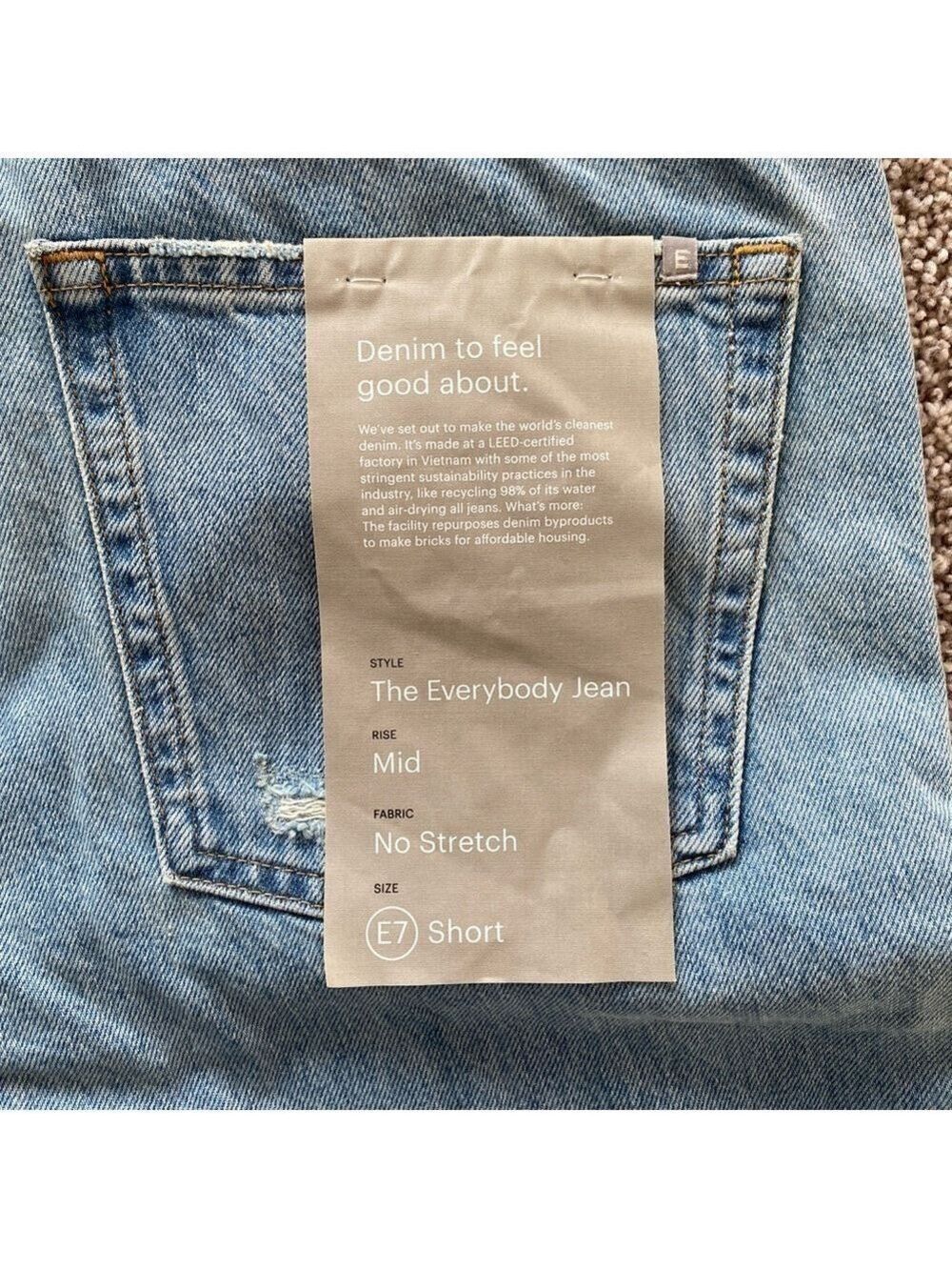 EVERLANE The Everybody Jean Sz E7 Short 30" inseam (Meas. 34" waist) Distressed - Picture 9 of 16